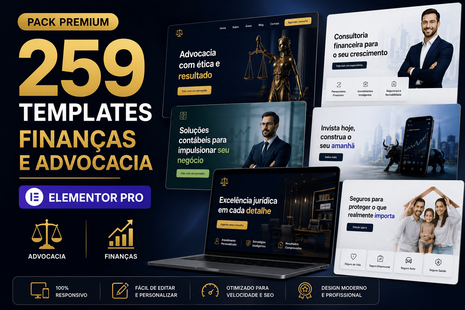 Pack 259 Templates Elementor Pro Finanças e Advocacia?